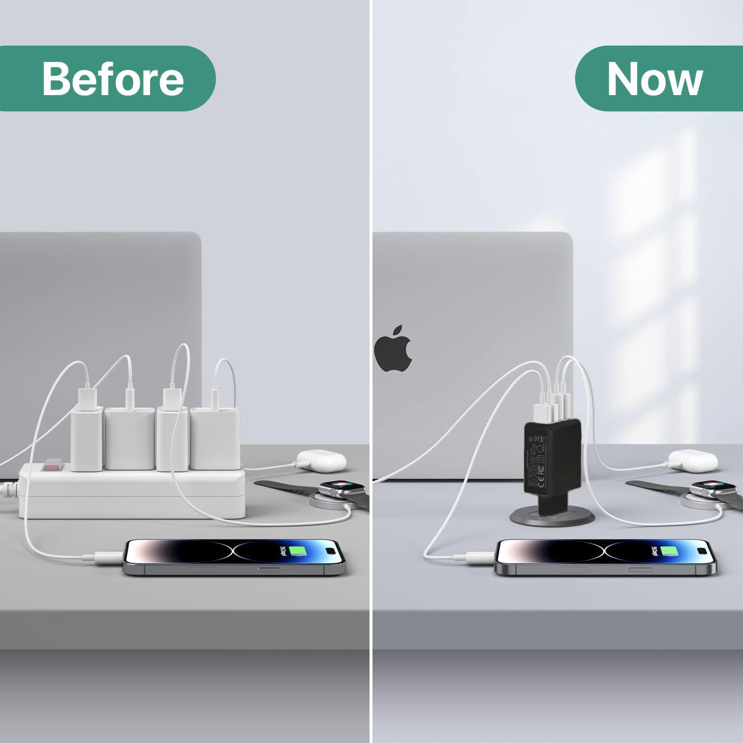 Chargeur USB-C 40W 4 Ports Rapide - PD Et QC - Compatible IPhone, Samsung, IPad, Etc. - Compact Et Puissant