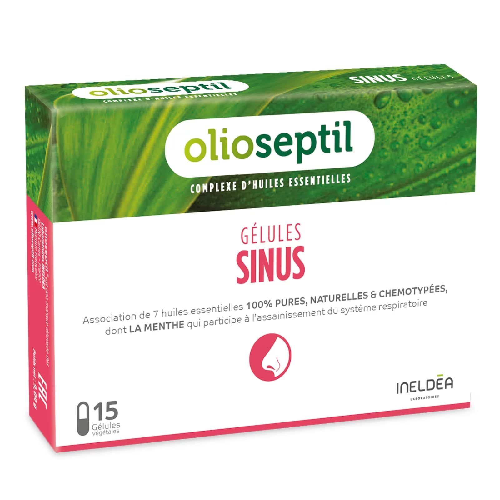 OLIOSEPTIL® - Sinus - Participe au Fonctionnement Optimal du Système Respiratoire - Complexe de 7 Huiles Essentielles Pures et Chémotypées en Gélules Végétales L-​Vcaps® - 15 Gélules