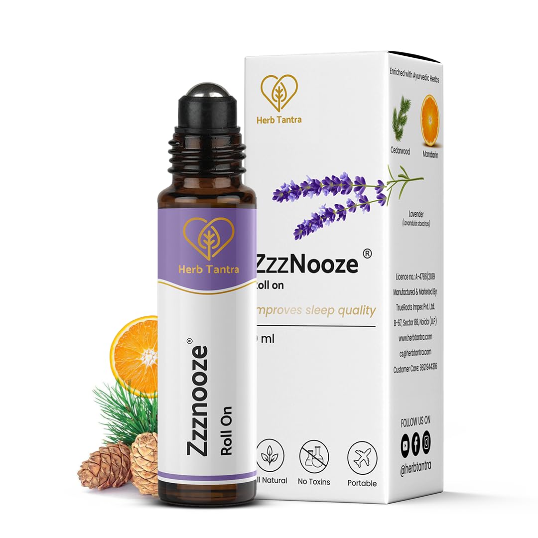 Herb Tantra Zznooze Roll On for better sleep quality Contains Lavender Essential Oils Stress Relief, Relaxing pure and natural Easy To Use Roll On Purple 9 ml (Pack of 1)