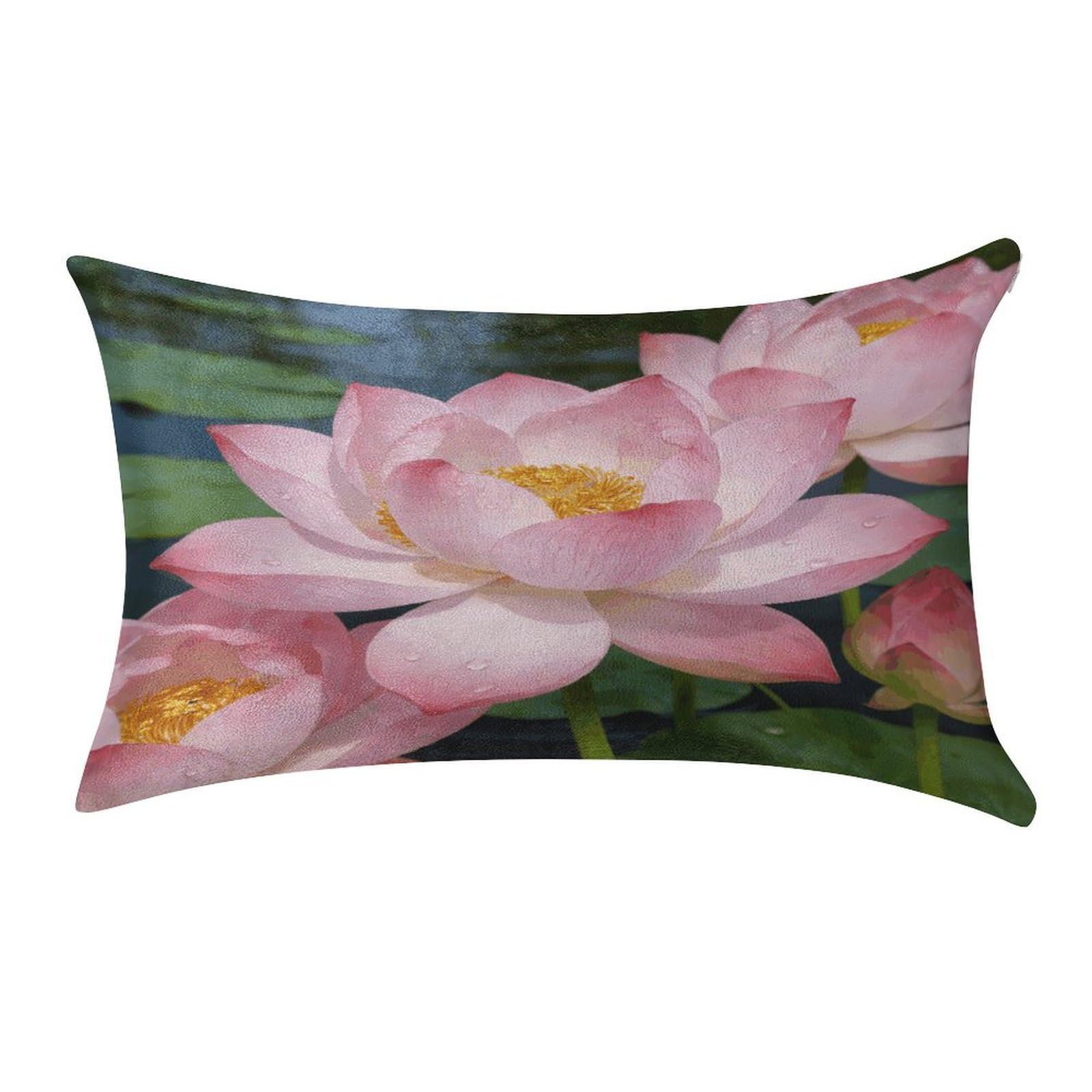 Fodpand Style Clear Lotus With Dew Pillowcase,Elegant Designed Home Decor,Velvet Pillowcase,Soft And Cozy,Pillow Case Cover With Hidden Zipper For Bedroom, Sofa, Couch