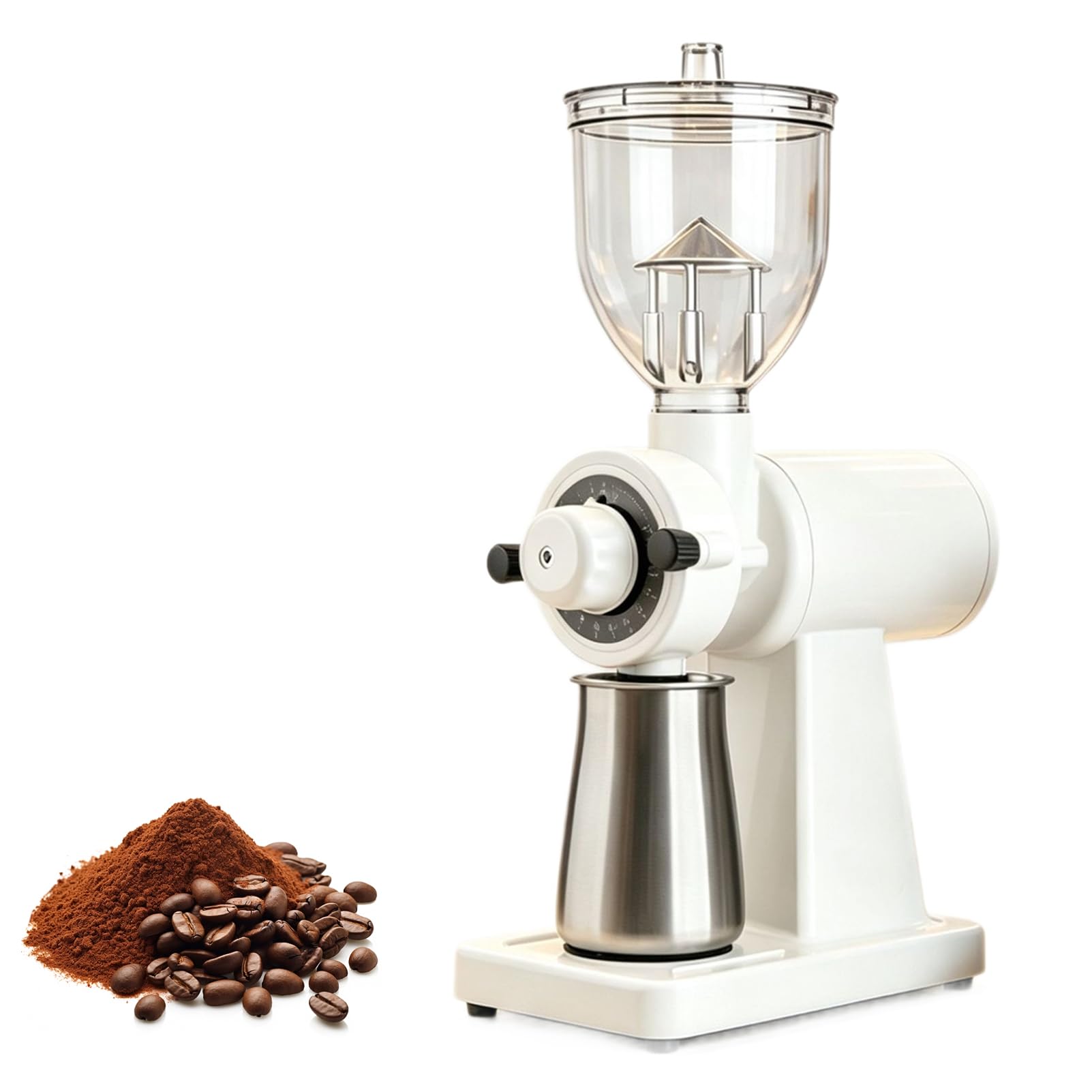 Młynek do kawy 200W, 8-biegowy mielenie, pojemność 250g | Antystatyczny elektryczny młynek do kawy z kubkiem do użytku domowego(white)