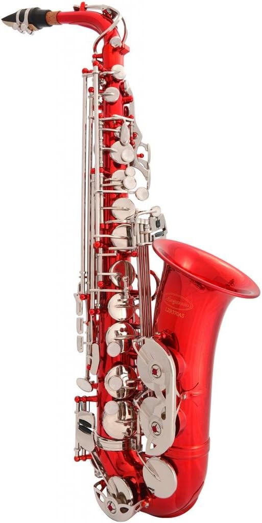 370-RD - Red/Silver Keys Eb E Flat Alto Saxophone Sax Lazarro+11 Reeds,Music Pocketbook,Case,Care Kit - 24 Colors with Silver or Gold Keys