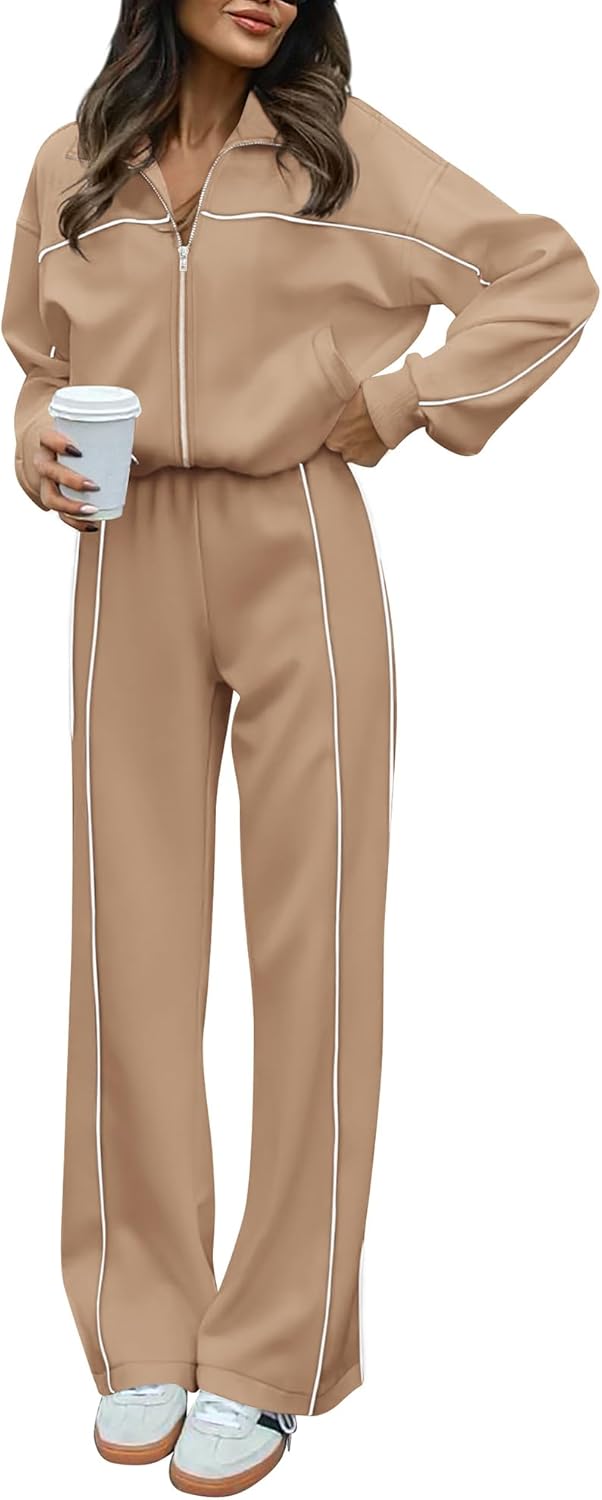 BTFBM Women’s Two Piece Tracksuit Fall 2025 Long Sleeve Zip Up Sweatshirt Long Pants Outfits Jogger Sweatsuit Sets