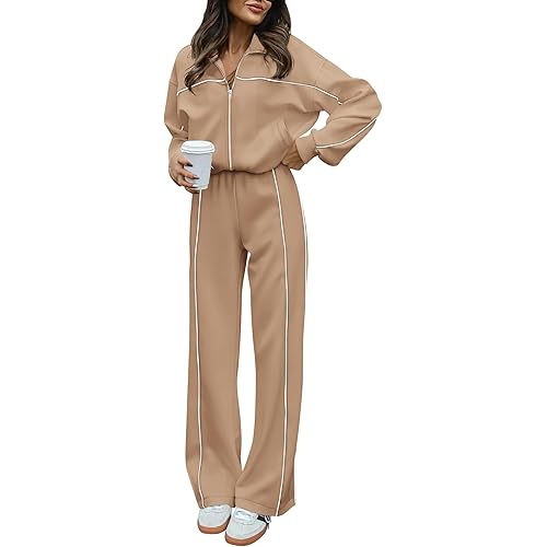 BTFBM Women's Two Piece Tracksuit Fall 2024 Long Sleeve Zip Up Sweatshirt Long Pants Outfits Jogger Sweatsuit Sets