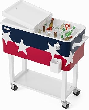 VINGLI Rolling Ice Chest, Portable Patio Party Bar Drink Cooler Cart, with Shelf, Beverage Pool with Bottle Opener