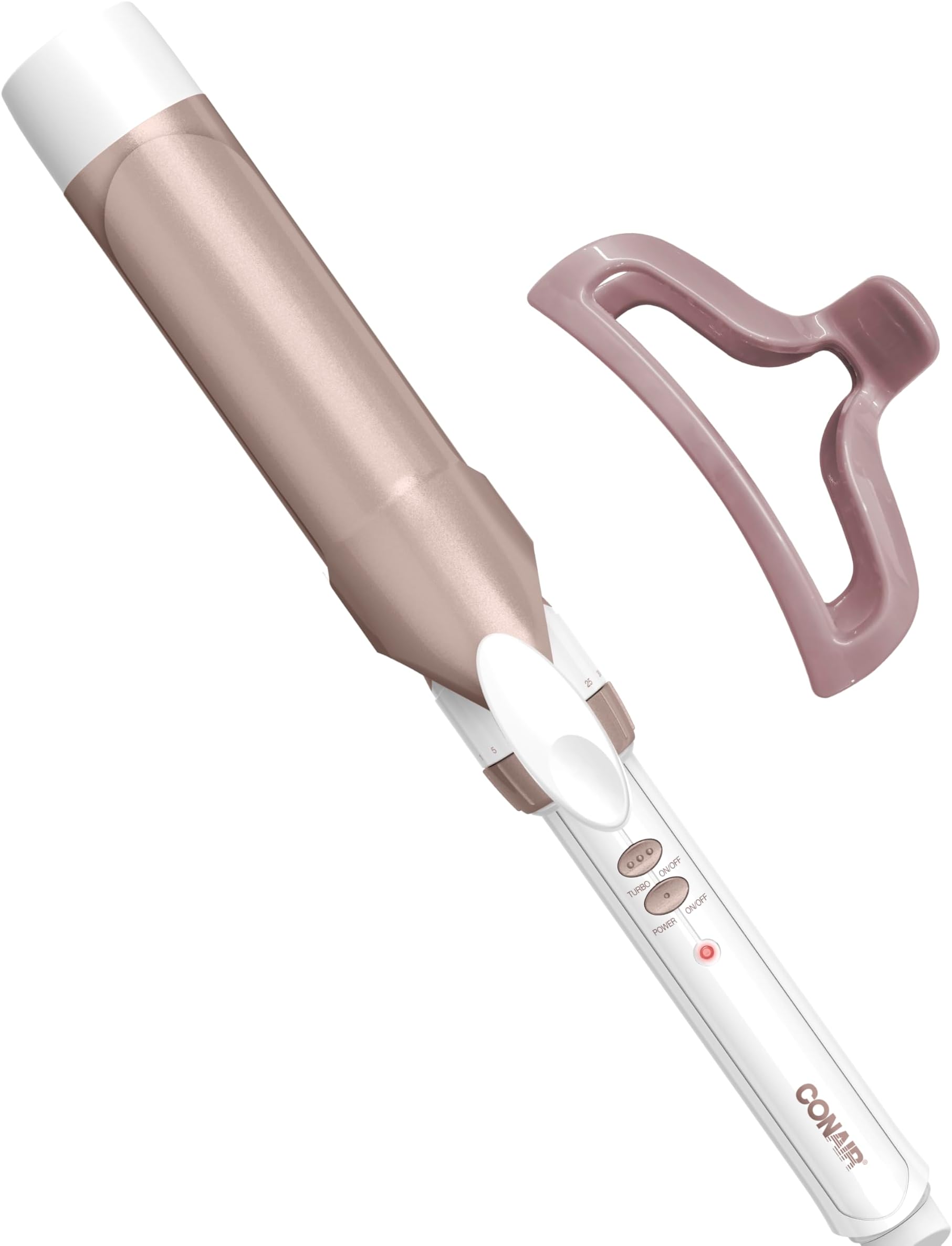 Conair Double Ceramic 1 ยฝ-Inch Curling Iron with Claw Clip, 1 ยฝ-Inch Barrel Creates Soft Waves, Hair Waver for Use on Medium & Long Hair, White/Rose Gold