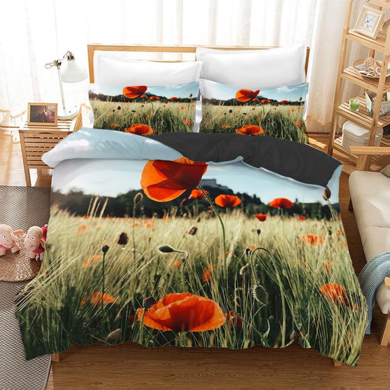 Housse de couette 220x240 coquelicot vert parure de lit adulte