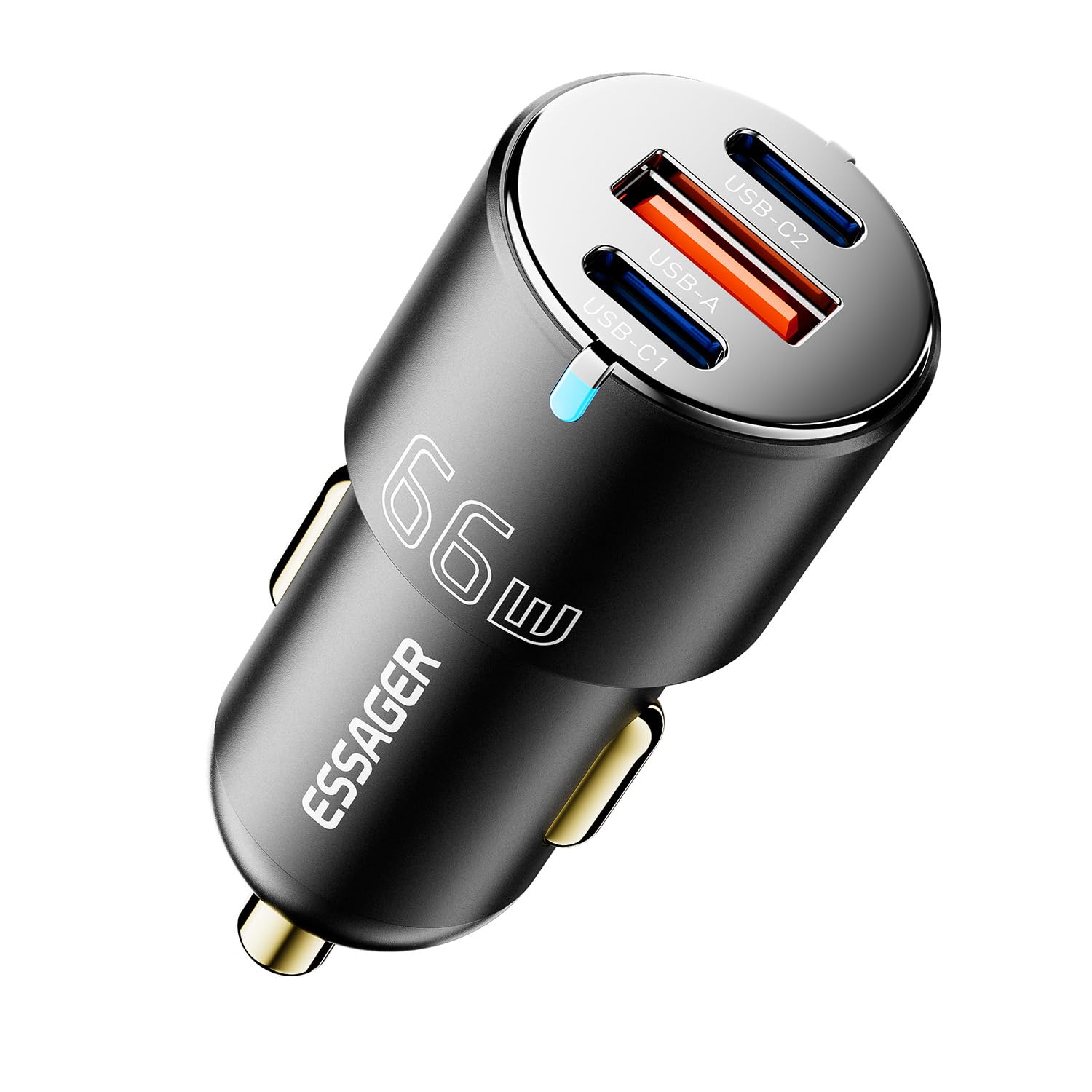 Essager 66W PD/PPS/QC3.0 Fast Charging Car Charger, Dual USB-C & USB-A Quick Charge Universal Car Cigarette Lighter Plug, Aluminium Car Power Adapter for iPhone 15/14/13/12Pro Max, Samsung Galaxy