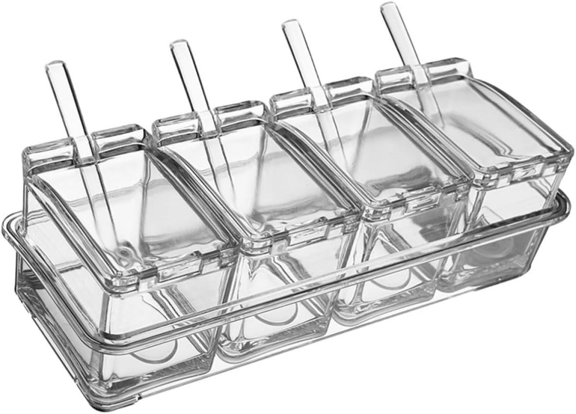 Acrylic Seasoning Box with Cover and Spoon, Multifunctional Condiment Storage Container for Sugar and Salt, Wall-mountable Kitchen Organizer with Enough Capacity for Home Use