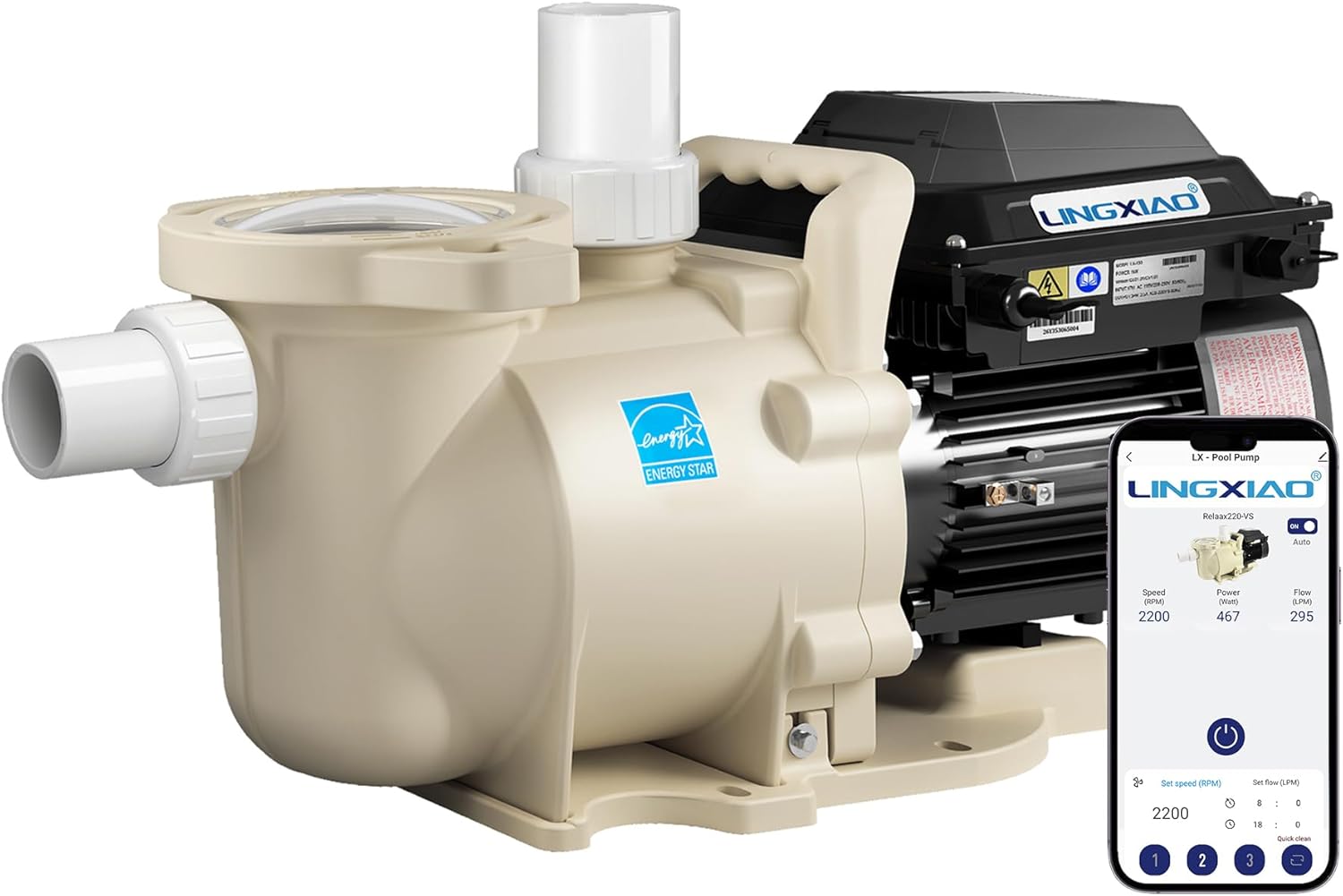 Smart Variable Speed Pool Pump 2 HP, 115/208-230V, In/Above Pool Pump With Smart Life APP Control, Energy Star Certificate, High Flow & Self Priming - (2025 New Upgrade)