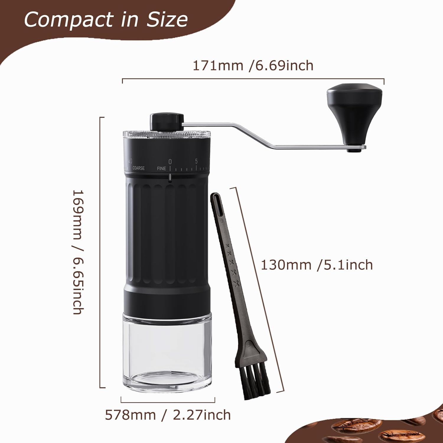 Manual Coffee Grinder with Ceramic Burrs for Espresso, French Press Coffee, 40 Externally Adjustable Settings, Portable Extended Handle for Home use and Camping Trips, Hand Crank Coffee Bean Grinder