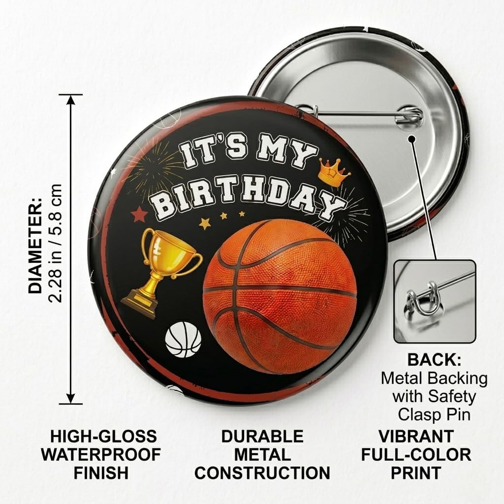Birthday MVP Basketball Pin - "It's My Game Day!" Hoops Themed Badge for The Birthday Boy or Girl, Sports Party Sash Brooch, Personalized Party Favor