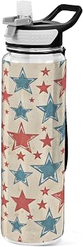 STAYTOP Independence American Stars Clear Water Bottle, 32 oz Water Bottle with Straw, BPA Free Tritan Reusable Leakproof Sports Water Bottles for Gym, Travel, Outdoors