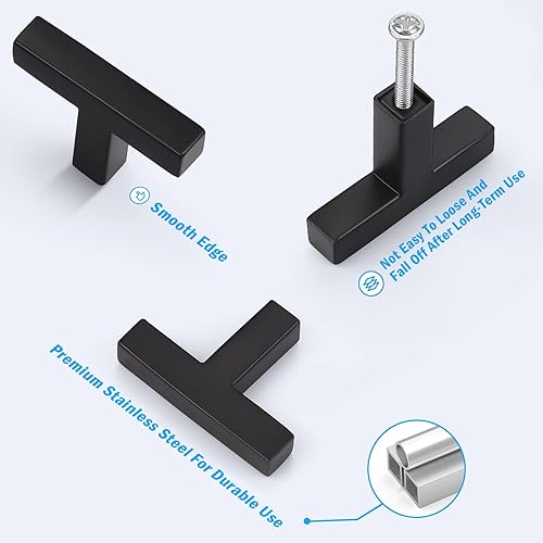 Miniatura 5 de KNOBWELL Paquete de 12 pomos de gabinete de cocina de un solo agujero de 2 pulgadas, color negro mate, pomos para cajones, pomos de acero