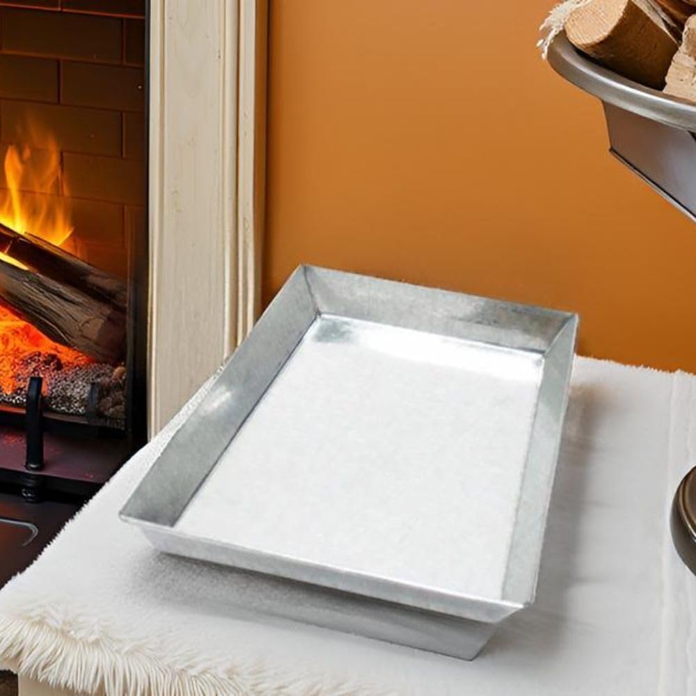 Fireplace Tray Adjustable Ash Pan 17" Fireplace Grate Rectangle Galvanized Steel Ember Holder Durable Ash Tray for Easy Cleanup 17 D X 14.25 W X 2 H Inches