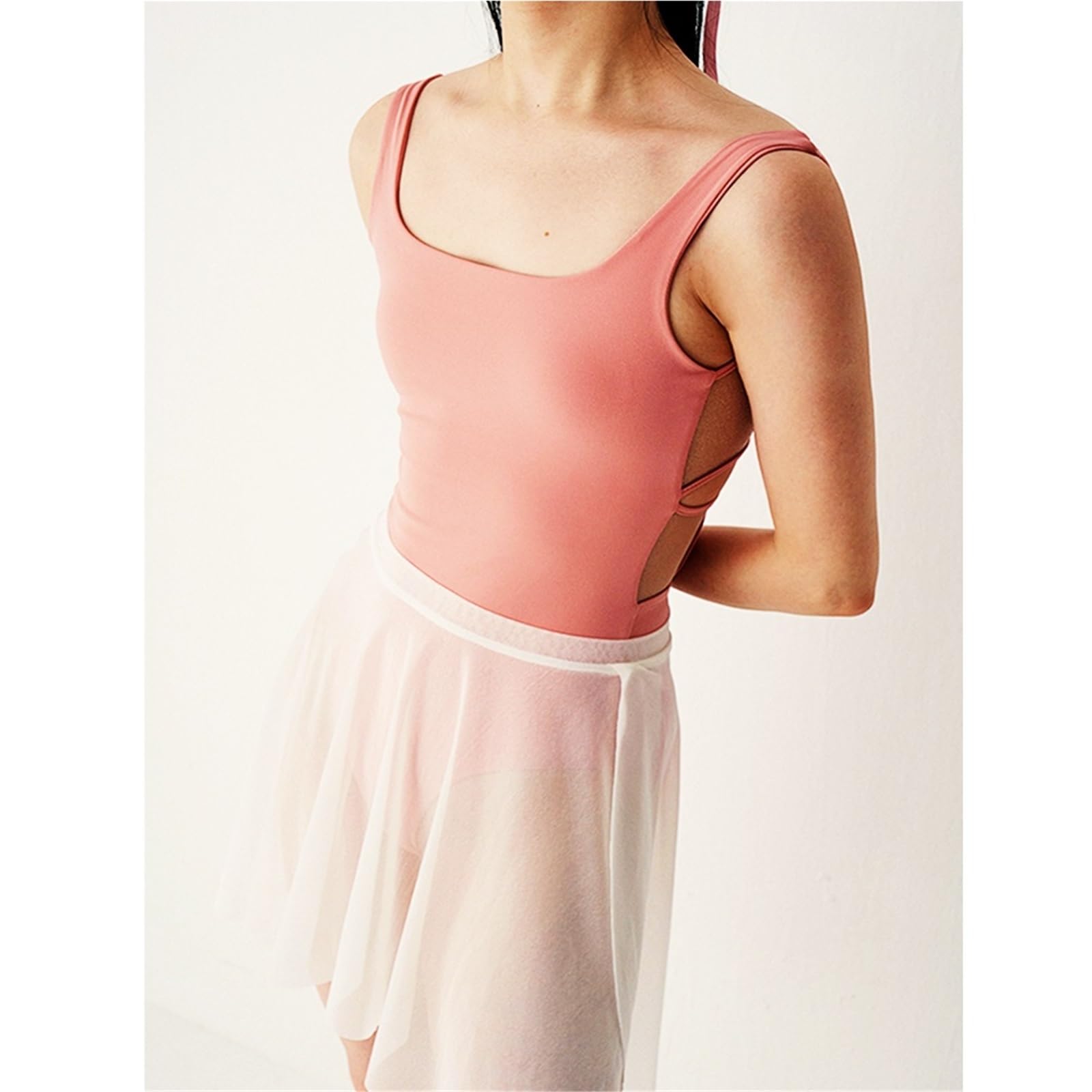 Justaucorps de Ballet Justaucorps de Ballet for Femmes, Manches Trompette, Justaucorps de Danse, col Montant, Maille plissée, épissure, Justaucorps de Gymnastique for Femmes(Pink,L)