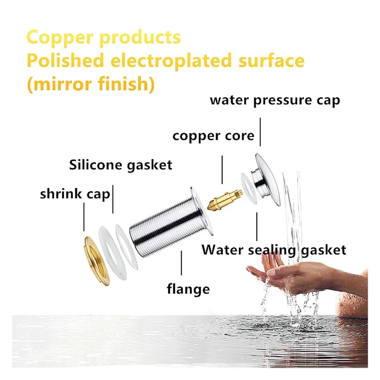 Pop up Lavabo Bagno Lavandino in Ottone Sink Pop-up Drain Brass Scolare Plug Plug Oro Sink Sink Pop-up Drein con e Senza troppopieno (Color : 6)