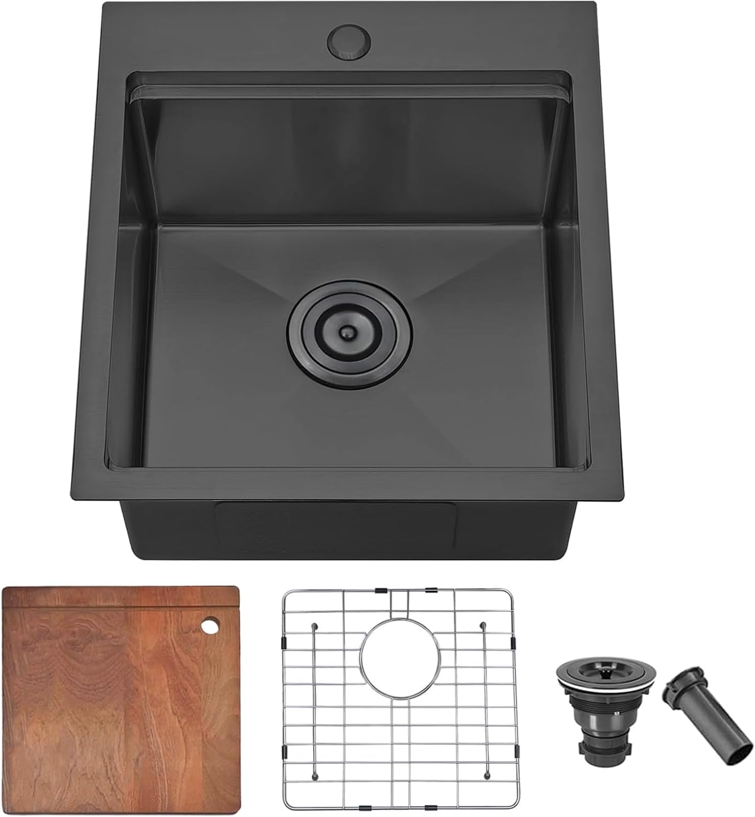 Comllen Black Drop In Bar Sink,17"x19" Top Mount Stainless Steel Small Kitchen Sink,Single Bowl Bar Sink, RV Kitchen Sink with Dish Grid,Drain and Cutting Board
