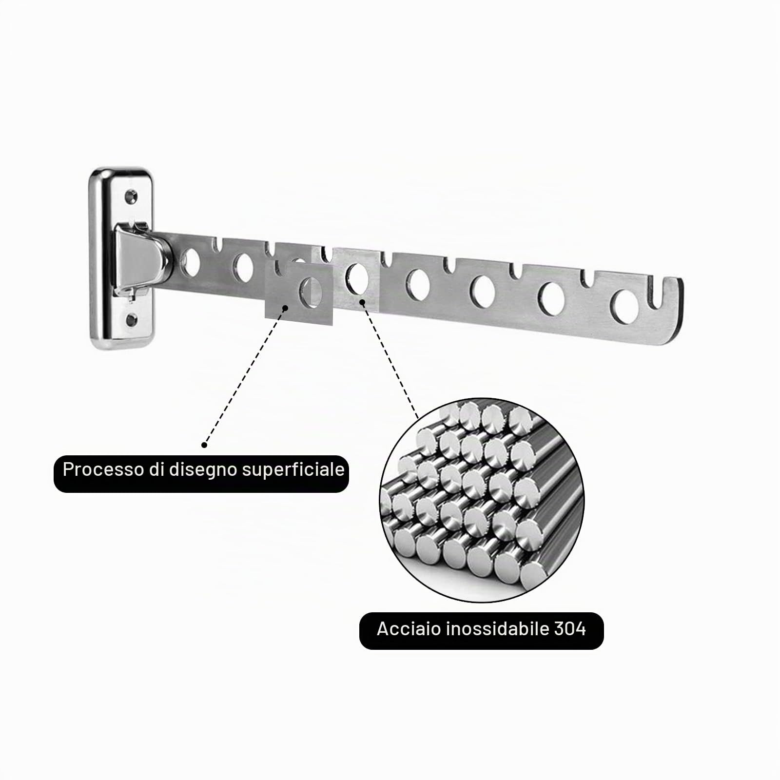 Presa d'Aria in Acciaio Inox, Ganci Appendiabiti per Balcone, Appendiabiti da Esterno Pieghevole Appendiabiti da Parete con Foratura