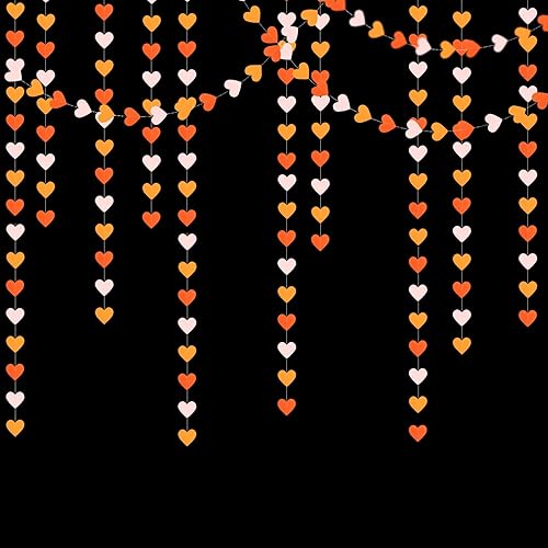 Miniatura 7 de Guirnalda de corazones de fiesta de compromiso de otoño rosa y naranja 52 pies de otoño, cosecha de Acción de Gracias, pancarta colgante