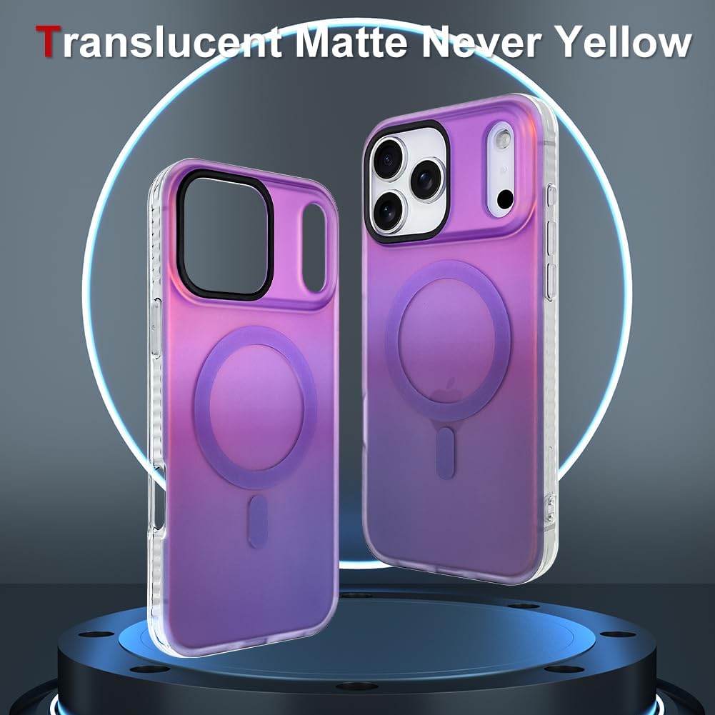 AIGOMARA Magnetic Case for iPhone 17 Pro, Compatible with Magsafe, Fluorescent Iridescent Case for Women Girls, Shockproof Translucent Matte Protective Cover 6.3 Inch 2025, Blue Purple - Image 3