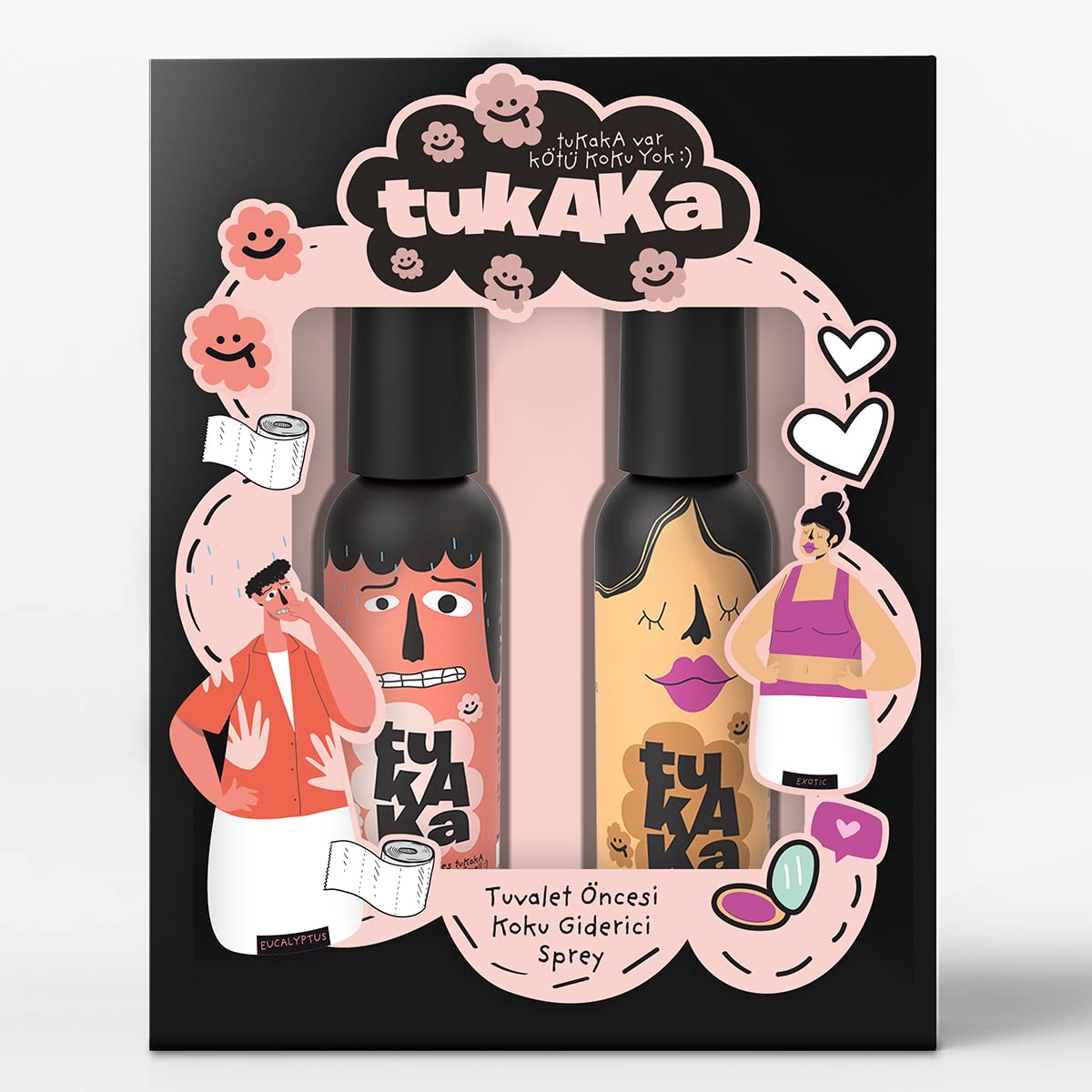 TUKAKABefore Toilet Spray for Poop & Bathroom | Extra Long Lasting Bathroom Odor Eliminator | Toilet Deodorizer | 1.69 fl oz, Set Of 2 (EUCALYPTUS & EXOTIC)