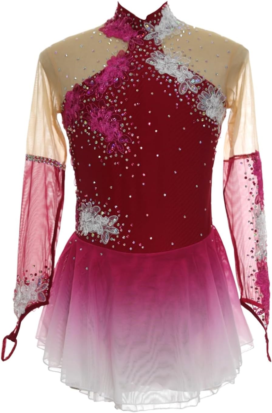 Long Sleeved Figure Skating Dress for Girls Handmade Ice Skating Uniform Adult for Women for Holiday Show