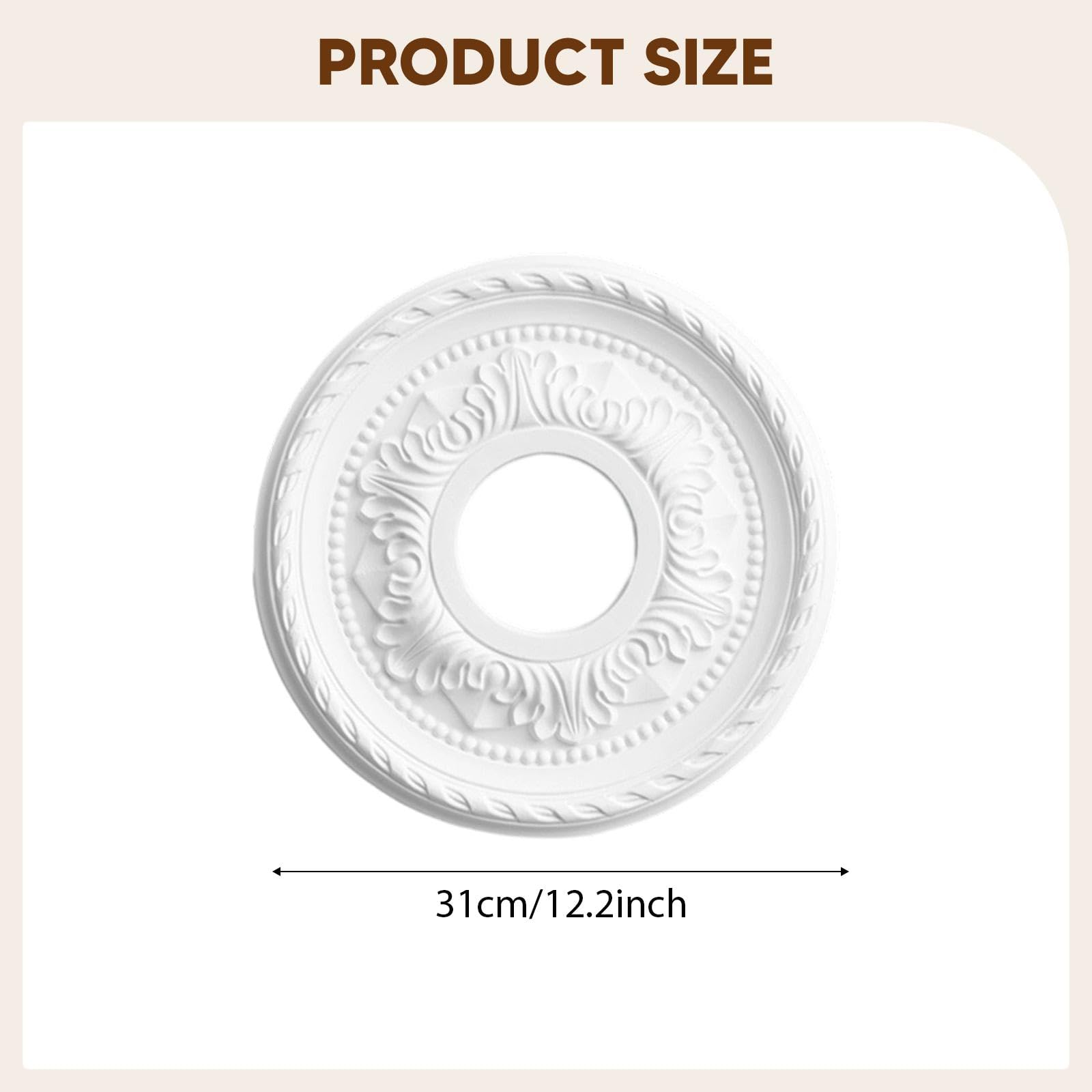 Rosone Da Soffitto in Poliuretano per Lampade, Placca Decorativa per Biblioteche, Camere Da Letto, Ristoranti, Hotel, Diametro 31 cm
