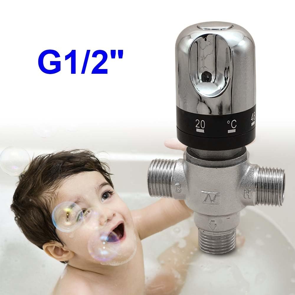 Grifo mezclador de agua termostático, rosca exterior G1/2", con válvula antirretorno y bloqueo de seguridad, para centros de baño, uso doméstico diario, grifos de bañera, 7 x 12 cm (largo x alto)