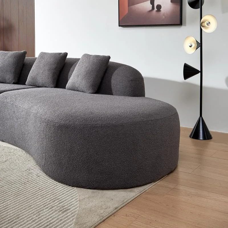 Image of Wooden Furniture City Modern Velvet Living Room Interior Curved Style chesterfiled Sofa Lounger 2-Pieces Sofa with Included Pillows (Grey, Towel Fabric)
