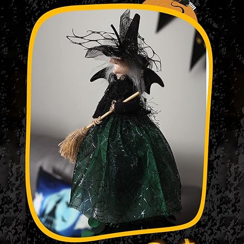 Miniatura 4 de Decoración para decoración de árbol de bruja, bruja negra con vestido de telaraña y alas de murciélago, adorno de Halloween, 11 pulgadas