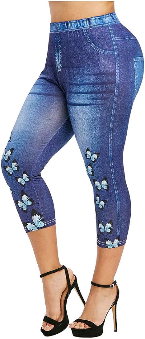 Leggings Jeansoptik Damen High Waist - Blickdicht, Push Up Effect Für Sport & Alltag