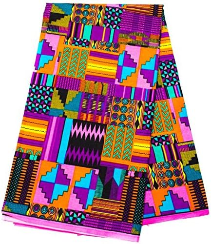 Exclusive Patchwork Kente Fabric 6 Yards Ankara Print Faux | Patchwork Kente Print Kente Cloth African Fabric KF347 (Purple and Pink)