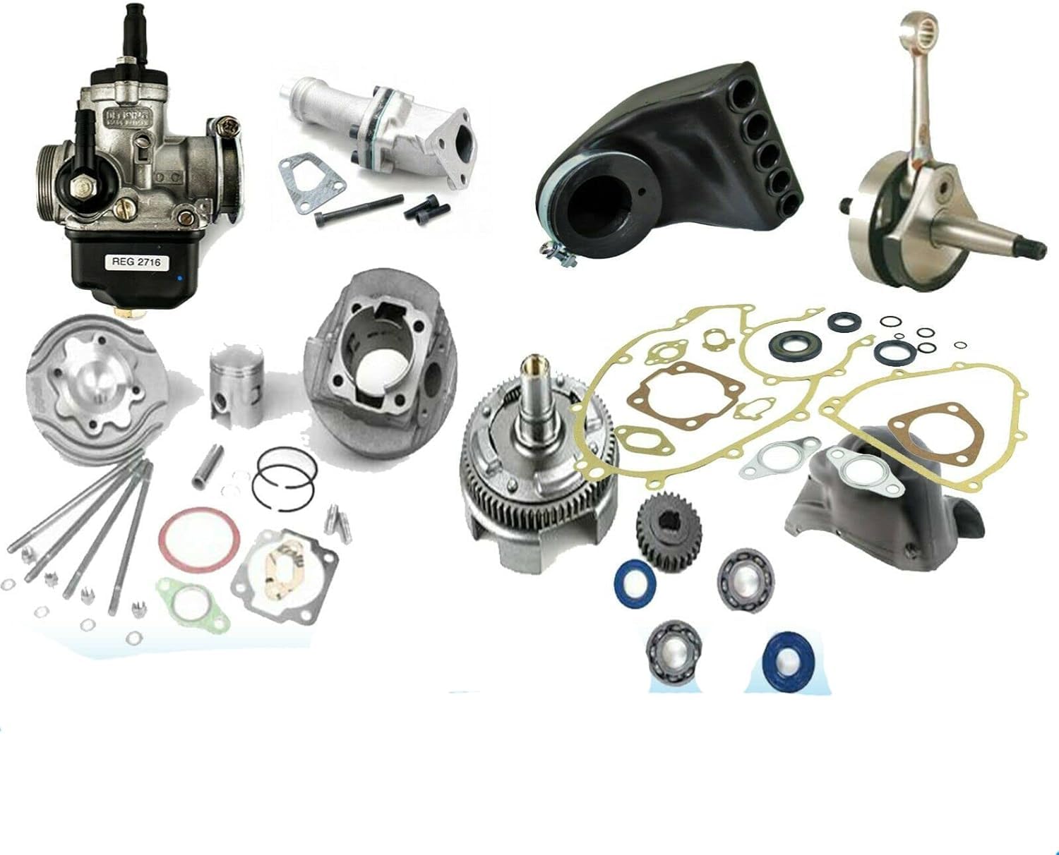 MAXI KIT GRUPPO TERMICO RACING + ALBERO MOTORE ANTICIPATO ADATTO PER VESPA 50 130 PK XL APE 50 CONO 20 CARBURATORE 24 COLLETTORE LAMELLARE
