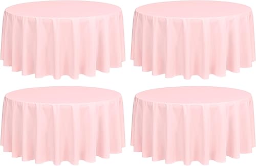 Miniatura 454 de Paquete de 8 manteles redondos blancos de 90 pulgadas, manteles redondos de poliéster lavables para mesa de tela decorativa resistente a