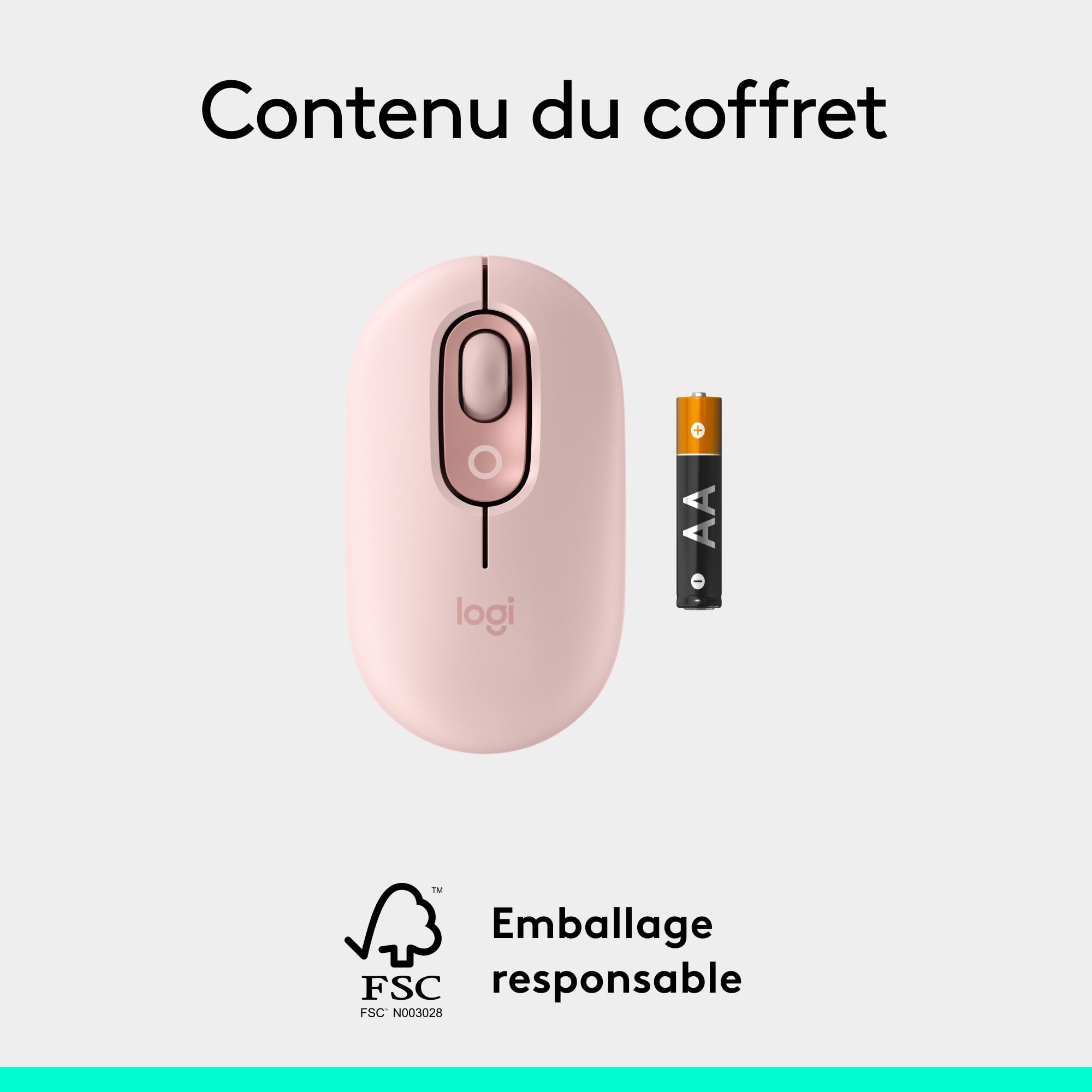 Logitech POP Mouse, souris Bluetooth sans fil compacte et portable avec boutons programmables et clics discrets, Easy-Switch entre 3 dispositifs, ordinateur portable, tablette, PC - Rose