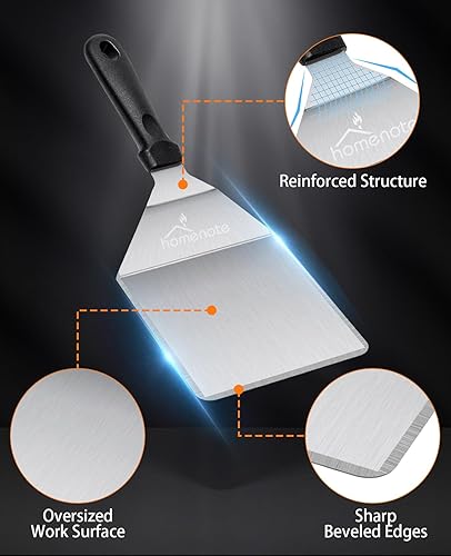 Miniatura 4 de HOMENOTE Espátula para hamburguesas, espátula de hamburguesa extra ancha, espátula profesional para hamburguesas para plancha plana, parrilla de