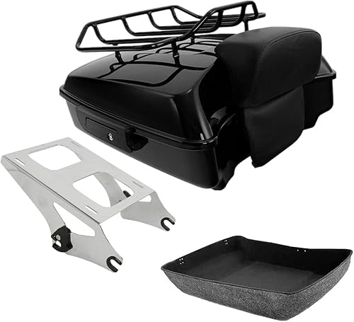 Miniatura 7 de TCMT Pestillos negros picados para motocicleta, maletero con respaldo compatible con Harley Davidson 2014-2025 Touring CVO Road King Road Glide