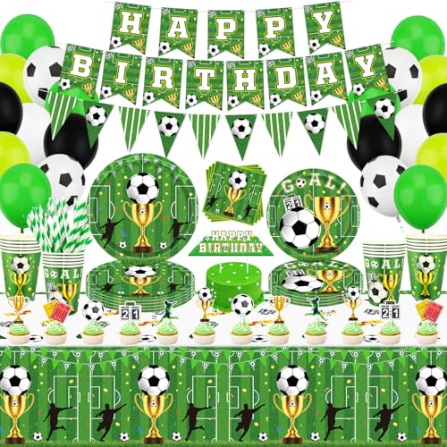 Confezione da 165 decorazioni per feste di calcio, accessori per feste di calcio, set sportivo a tema compleanno supplies inclusi piatti tovaglioli palloncini striscione tovaglia servita 20