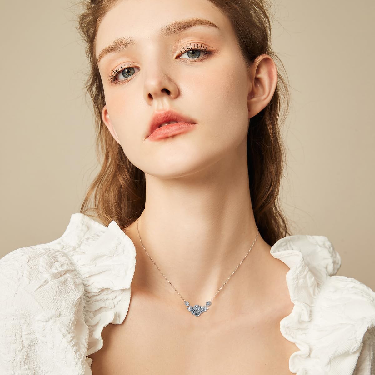 Diamond Rose Flower Necklace for Women 925 Sterling Silver Rose Pendant Jewelry Gifts for Mom Wife Girlfriend Gifts for Mother's Day Birthday - Image 2