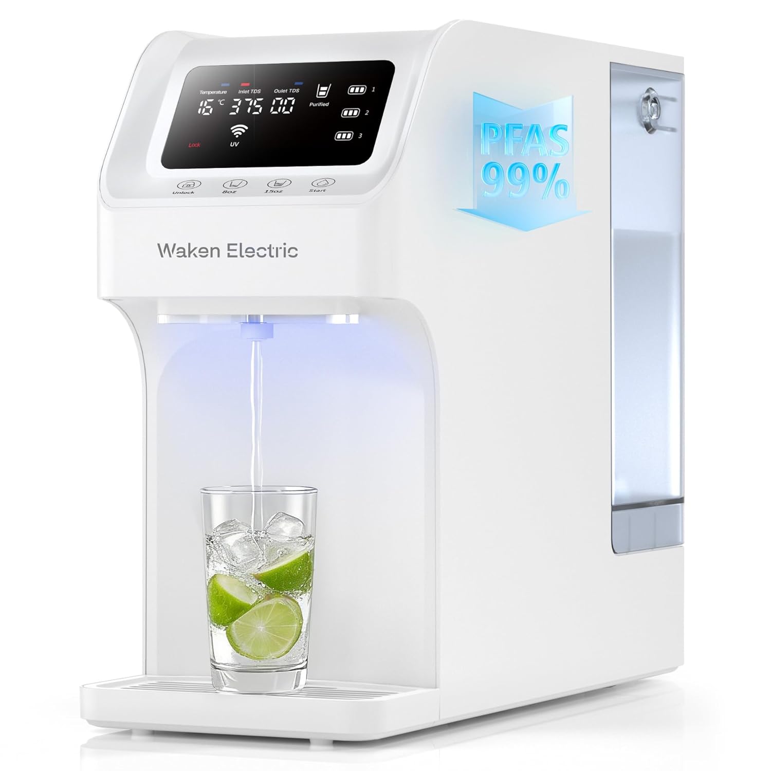 Waken Electric Reverse Osmosis Water Filter Countertop, UV Water Filtration System, 8-Stage RO Filtration Real Time TDS Display, BPA Free, PFAS, Lead & TDS Reduction (Sapphire Blue)