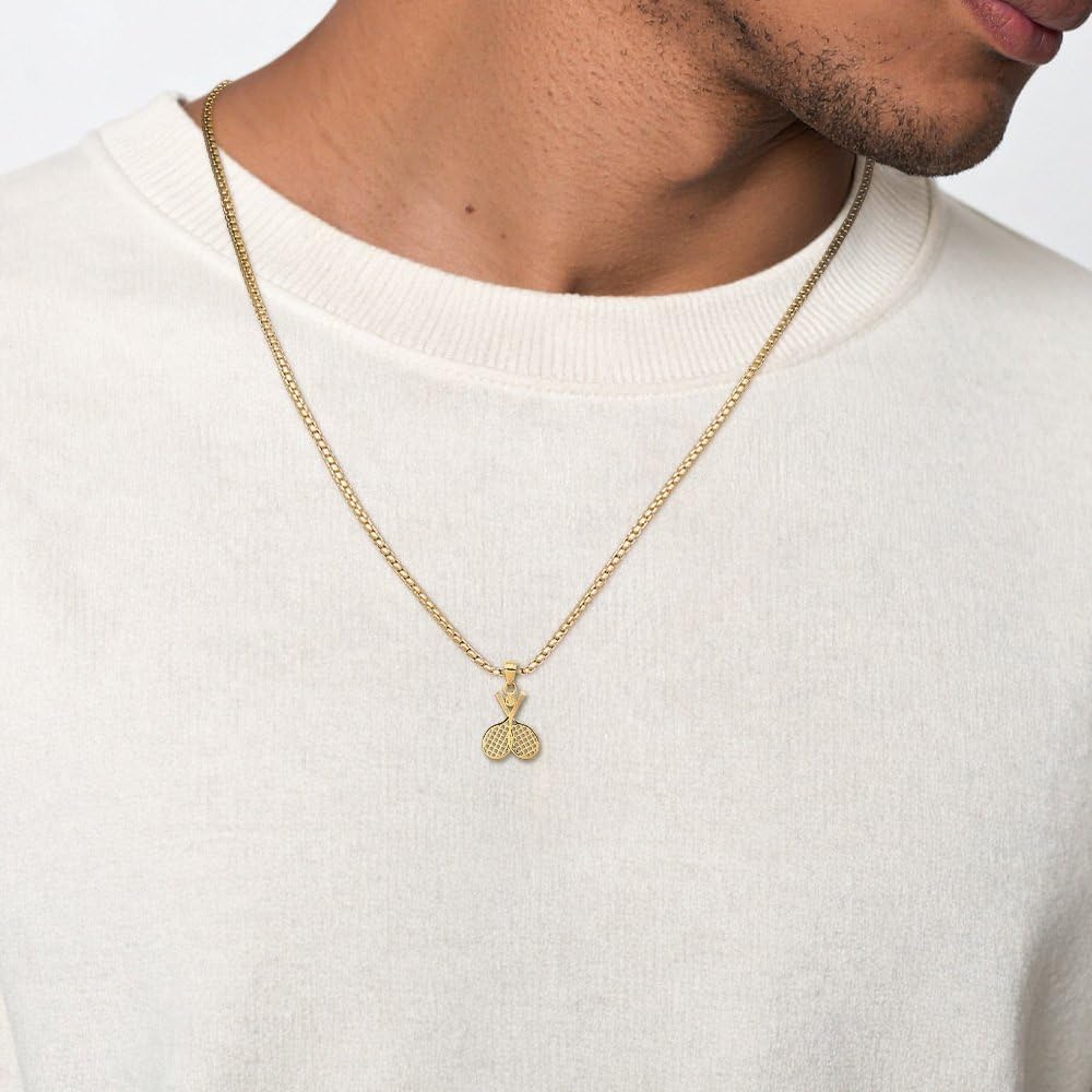 IceCarats 14K Solid Yellow Gold Filigree Medium Double Tennis Racquet Pendant Necklace 23mm 7/8 inch Polished, Textured for him