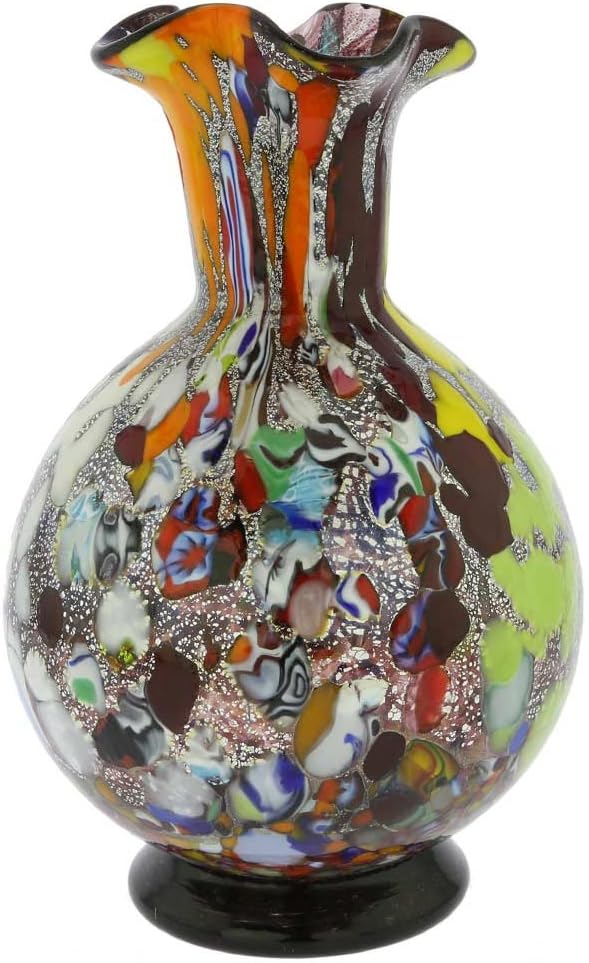 GlassOfVenice Murano Glass Millefiori Vase - Silver Purple