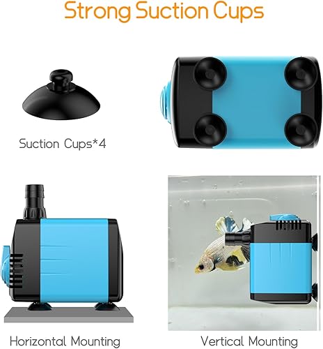 Miniatura 6 de POPOSOAP Bombas de agua para acuario de 280 GPH, bomba de fuente de elevación de 6.5 pies ajustable, bomba de agua sumergible ultra silenciosa de 20