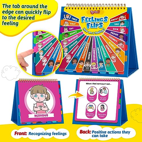 Torlam Feelings Wheel Emotions Book,Calming Down Corner Items Feelings Chart for Kids,Social Emotional Regulation Tools,Emotion Wheel Flip Book,Autism Must-Have ADHD Tools for Kids Classroom Preschool