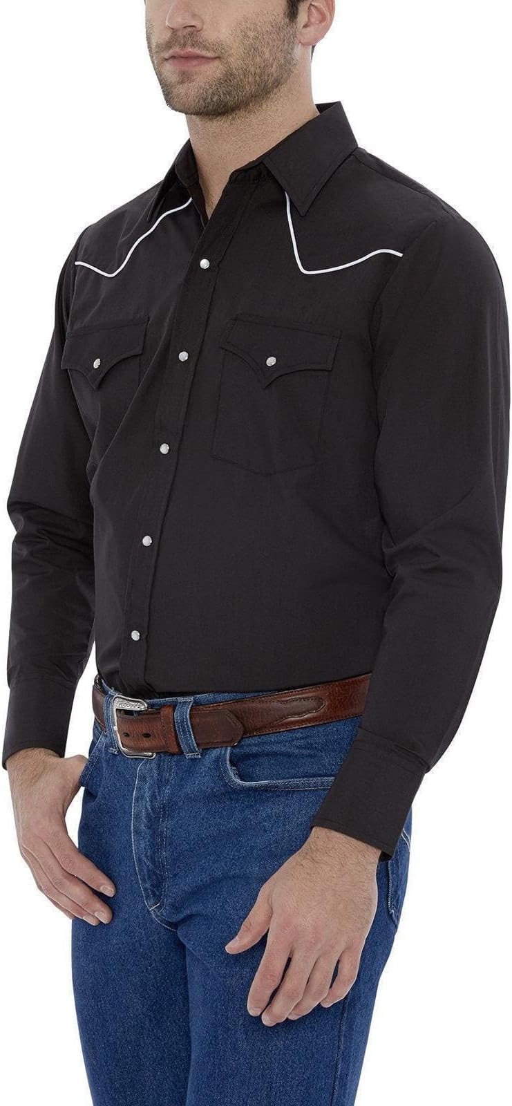 Mens Long Sleeve Western Shirt with Contrast Piping