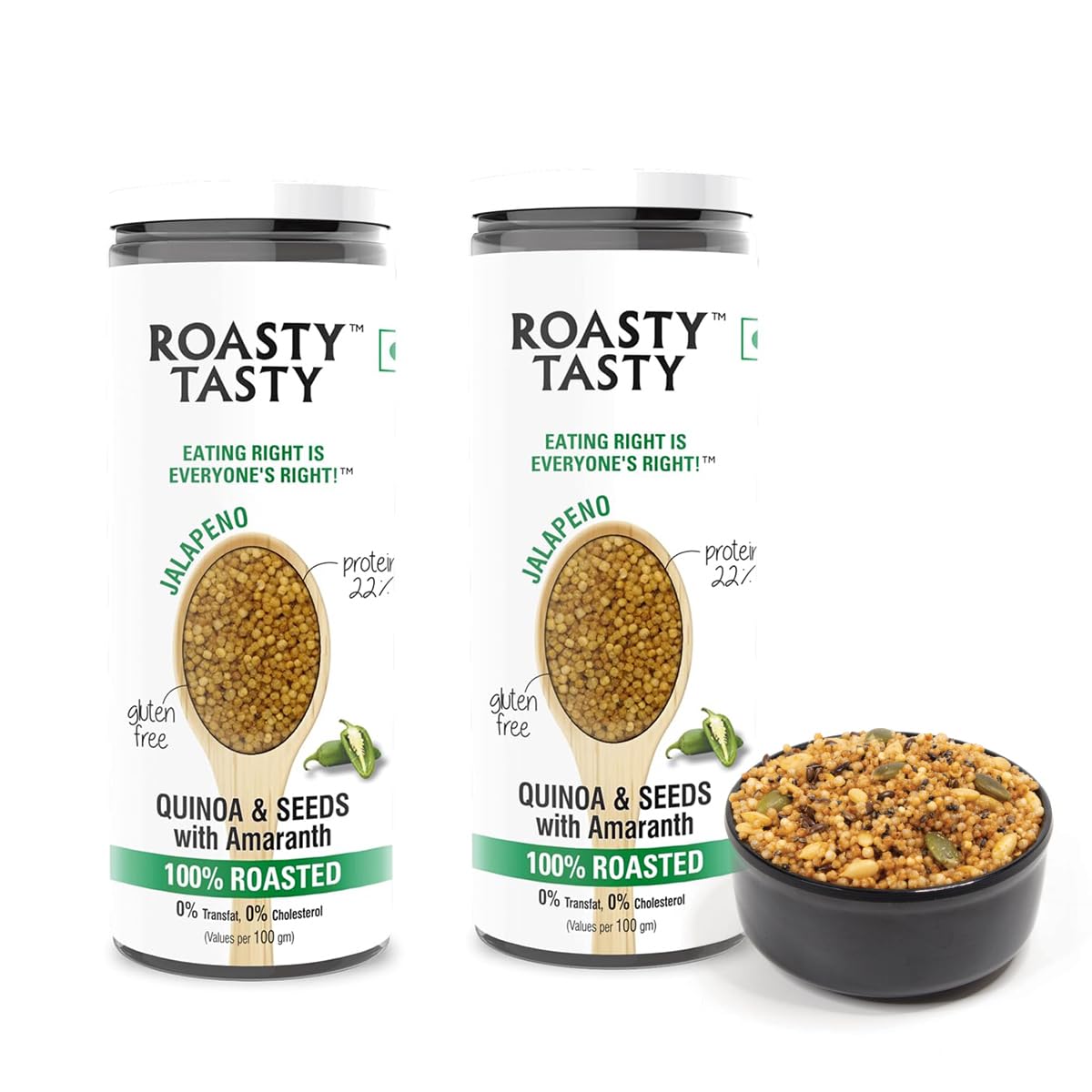 Roasty Tasty Roasted Quinoa Seeds with Amaranth Jalapeno Flavour Super Snack Diet Food for Weight Loss Quinoa Puffs Snack Combo Pack Offer Pack of 2-200gm (100gm Each)