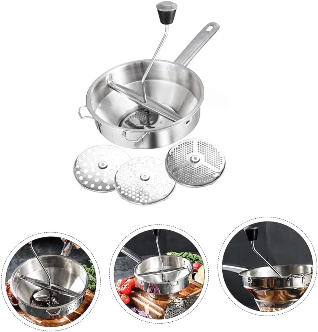SECFOU Stainless Steel Food Blender Shredder Sauce Separator Cheese Grater Food Cooking Blender Stainless Steel Cooking Supplies Handle Polishing Design Comfortable Grip Effortless Manual