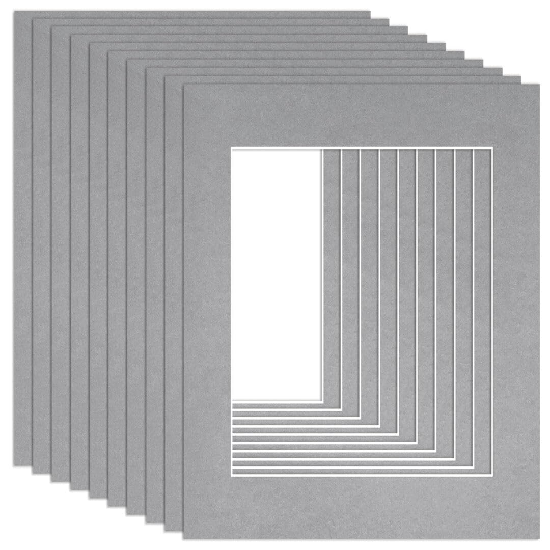 Procut Global 14x11" Silver Picture Mounts to Fit 10x8" Aperture - Precision Cut Cardboard Photo Mount - Ideal for Frames, Prints, Artwork & Certificates - Sizes & Colours Available - 10 Pack