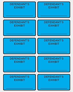 1"x2" 500 PCS Blue Color Defendant's Exhibit Legal Exhibit Labels